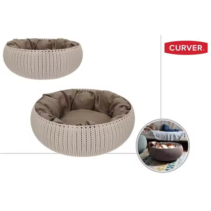 Curver  - Cama para Mascotas, Color Arena Tecnologia de textura de punto Suave cojin incluido Medidas: 55 x 54 x 21 cm CALIDAD DE CONFIANZA - 1