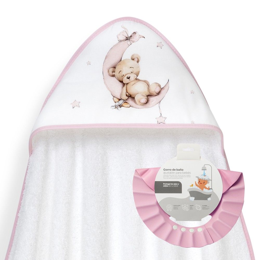 Interbaby - Capa de Baño Bebe | Toalla Bebe con Capucha 100% Algodón, 100x100cm, Unisex | Suave, Cómoda, Secado Rápido | Ideal Recién Nacidos, Bebes y Niños Pequeños | Diseño Oso Luna Estrellas