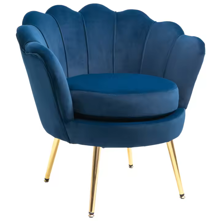HOMCOM Butaca de Salón Tapizada en Terciopelo Sillón Butaca de Dormitorio con Respaldo en Forma de Concha y Patas Doradas para Comedor 76x67x74 cm - 1
