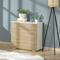 HOMCOM Cómoda 4 Cajones, Cómoda Dormitorio, Cajonera para Salón, Oficina, Pasillo, Estilo Moderno, 76x35x72 cm, Roble y Blanco - details 1