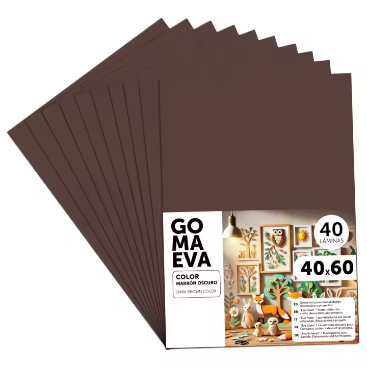 Goma Eva para Manualidades, Goma Espuma de Colores para Proyectos Creativos, Ideales para Artes y Manualidades, uso Escolar, Profesional o Artístico 40x60cm - m-office (Marrón Oscuro, 40 uds) - 1