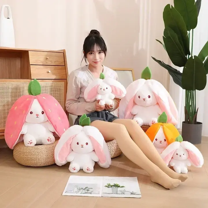 Juguete De Peluche Divertido Joy Kawaii En Forma De Zanahoria Y Fresa Que Se Transforma En Conejo Regalo De Cumpleaños O Navidad Para Niños - 1