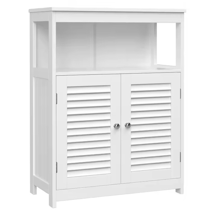 Armario de baño con 2 puertas estilo persiana, organizador versátil, diseño rústico, cocina, dormitorio y salón - 1