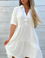 Vestido Mini Rojo Solido De Verano Para Mujer Con Volante Y Botones Estilo Casual Corto Manga Regular Cuello V Vestidos De Playa - details 5