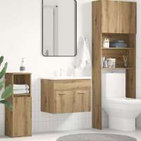 vidaXL Armario para lavabo madera contrachapada 60x38,5x46 cm en color Blanco/Roble negro/Roble Sonoma y más | almacenamiento funcional diseño moderno para baño dormitorio sala - details 6