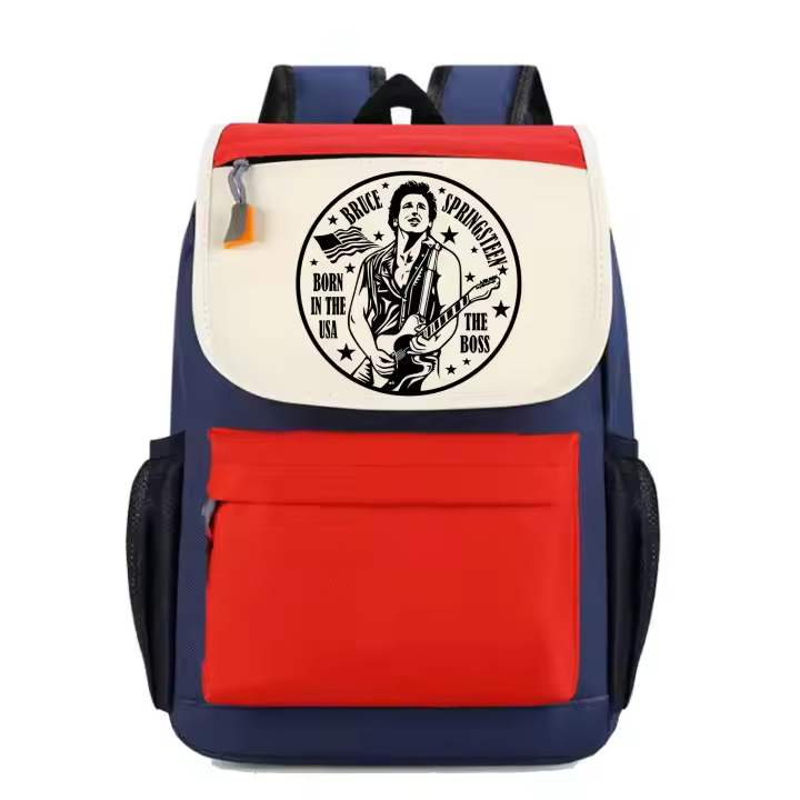 Mochila Bruce Springsteen. The Boss. Born in the USA. Born to run. Dancing in the Dark. Musica. Rock and Roll. Varios colores. Ideal para la escuela. Colegio. Senderismo. Excursiones. Multiples bolsillos - 1