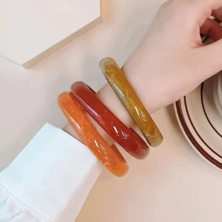 Juego De 3 Pulseras De Resina Acrílica Vintage Para Mujer Joyería Coreana Cuff Con Encantos Diseñador Redondo Regalos Nuevos - 1