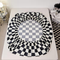 Sábana Ajustable Reina Talla Con Banda Elástica Cubierta De Mátress Negro Y Blanco Sábana De Alta Calidad Sábana Tat 40TC Plaid - details 8