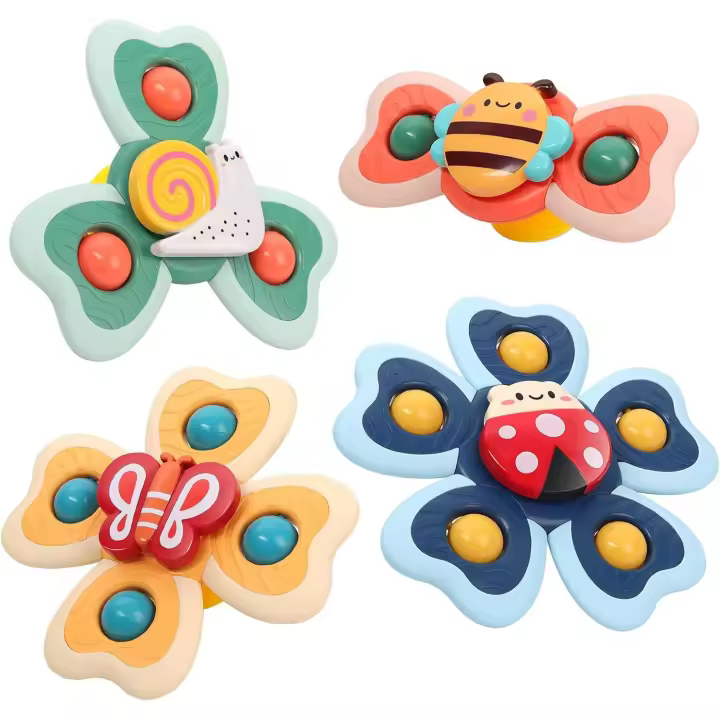 Los mejores juguetes giratorios con ventosa para bebés, juguetes con ventosa para bebés, frisbees de descompresión, juguetes sensoriales y los mejores regalos para niños pequeños (4 piezas) - 1