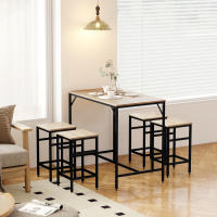 HOMCOM Juego de Mesa y Taburetes de Bar, Mesa Alta de Cocina con 4 Taburetes Industrial, con Reposapiés, Ahorro de Espacio, para Espacios Reducidos, Comedor, Salón, Roble - details 3