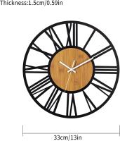 Begonia Reloj de Luz Redondo de Madera Negro con números Romanos Reloj de Luz Silencioso sin TicTac-34 cm - details 0