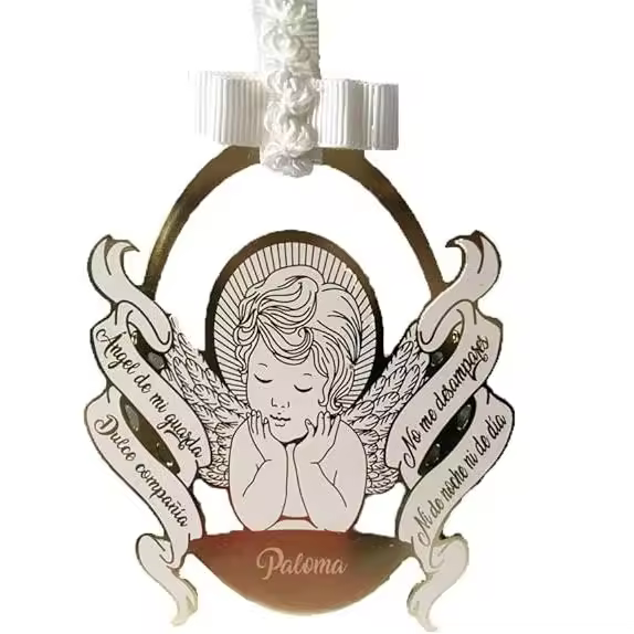DOCOLASTRA Medallón de Cuna ¨Ángel de la Guarda, ¨Personalizable. (DATOS NACIMIENTO) - 1