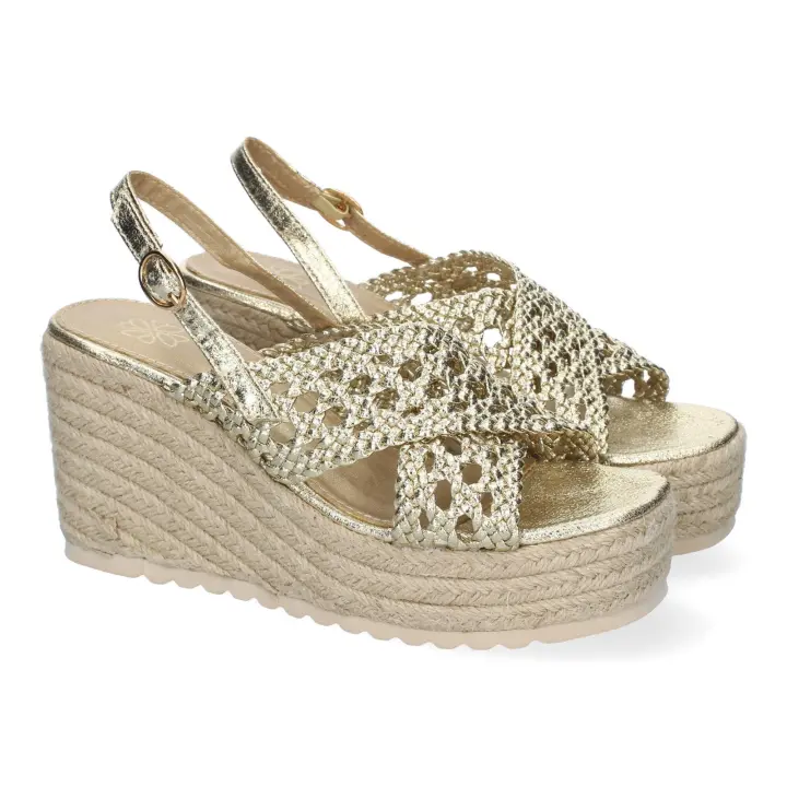 PuntoSalao Cuñas forradas en yute trenzada para mujer color oro KK-1000 - 1