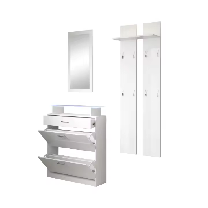 Muebles Bonitos - Conjunto de Recibidor Zapatero, Espejo y Perchero, LED, Más Colores, Modelo Paola - 1