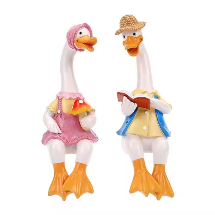 2Pcs Escultura De Pato Leemos Pareja Animales Adornos De Jardín Y Patio Decoración Interior Y Exterior Resina Regalo - 1