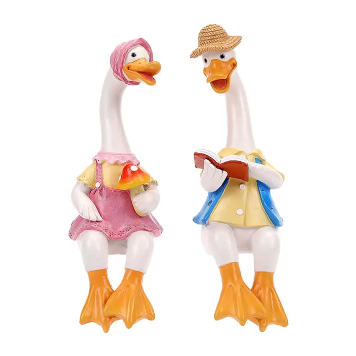 2Pcs Escultura De Pato Leemos Pareja Animales Adornos De Jardín Y Patio Decoración Interior Y Exterior Resina Regalo - 1