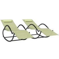 vidaXL Tumbonas mecedoras 2 uds acero y textilene Negro, Gris, Crema Sillas de Exterior Ideal para jardín, playa, piscina, terraza Tumbona Piscina Tumbonas Playa Tumbonas Jardín Exterior - details 2