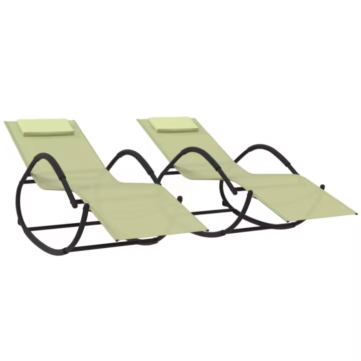 vidaXL Tumbonas mecedoras 2 uds acero y textilene Negro, Gris, Crema Sillas de Exterior Ideal para jardín, playa, piscina, terraza Tumbona Piscina Tumbonas Playa Tumbonas Jardín Exterior - 1