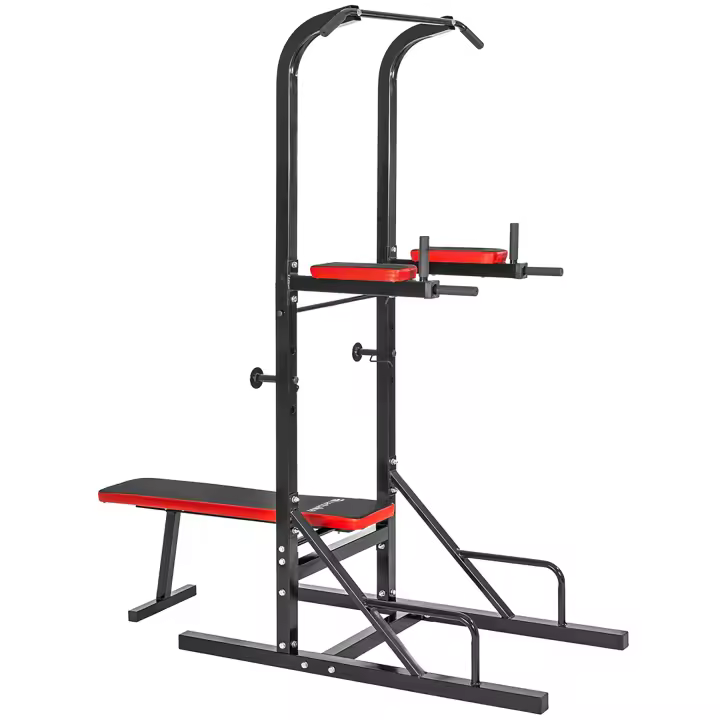 Tectake - Máquina de musculación multiestación con barras para dominadas y banco de entrenamiento Reeves  Ideal para un entrenamiento completo  Para principiantes y deportistas experimentados  Acolchado antideslizante de plástico resistente - 1