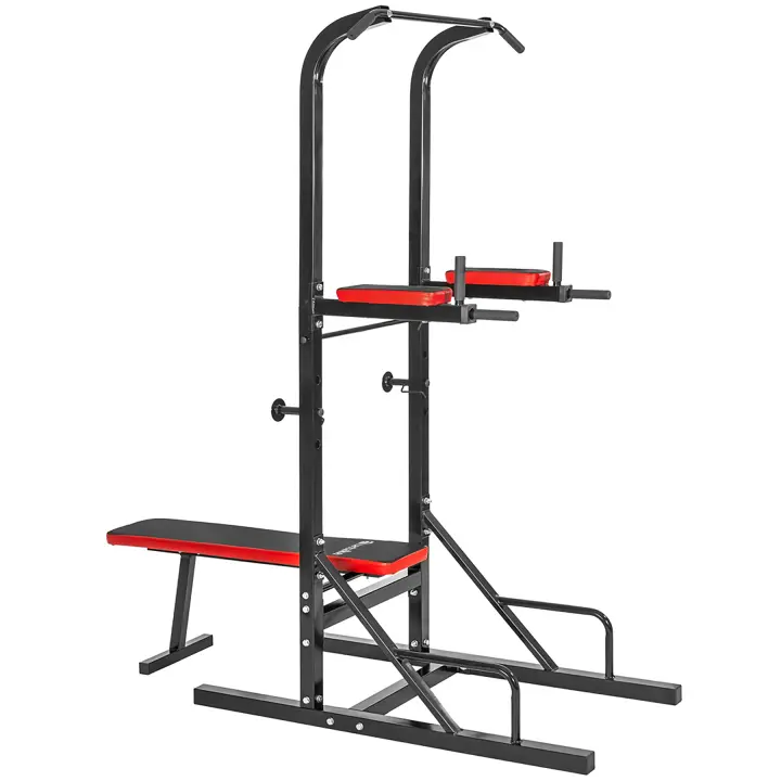 Tectake - Máquina de musculación multiestación con barras para dominadas y banco de entrenamiento Reeves  Ideal para un entrenamiento completo  Para principiantes y deportistas experimentados  Acolchado antideslizante de plástico resistente - 1