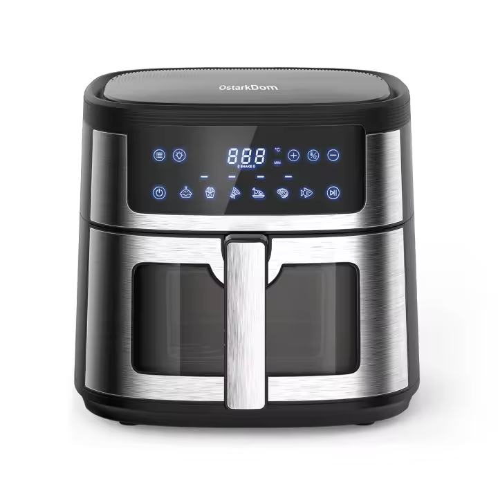 OstarkDom Freidora sin Aceite freidora de aire pantalla táctil Nuevo modelo ARANZO 6L Ventanas  Vistas 6 preajustes de cocción Regulable hasta 200 ° C, Temporizador 60 minutos Apagado automático, 1500W tdt - 1