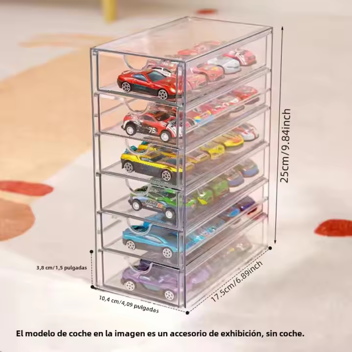 Caja De Exhibición Transparente Multi-Nivel Para Modelo De Coche De Rueda De Aire Aluminio 1:64 Con Cajón Doble Organizador De Juguetes Moderno Para Garage - 1