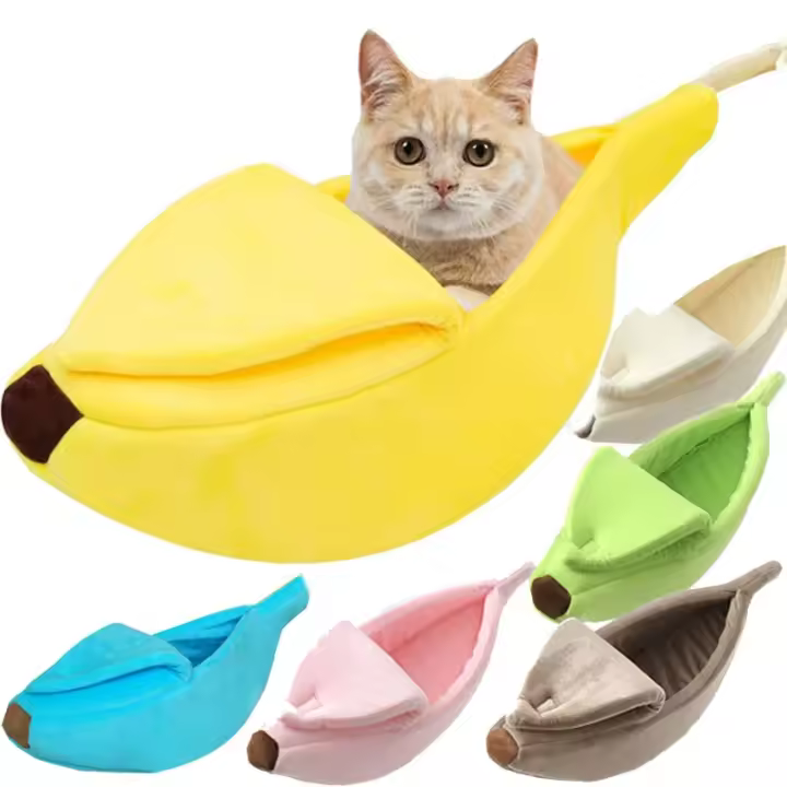 Cama De Perro Gato Forma De Plátano Caliente Almohadilla Cómoda Para Pupusas Y Gatitos Sillón Portátil Para Mascotas Material De Peluche Coral - 1