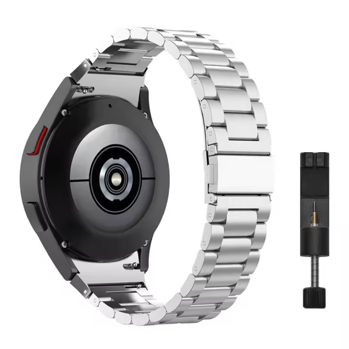 Correa De Acero Inoxidable Sin Espacios Para Samsung Galaxy Watch7 6 4 Classic 46mm 47mm/Watch4 5 pro 44mm 40mm Con Final Curvado Y Hebilla Metálica - 1
