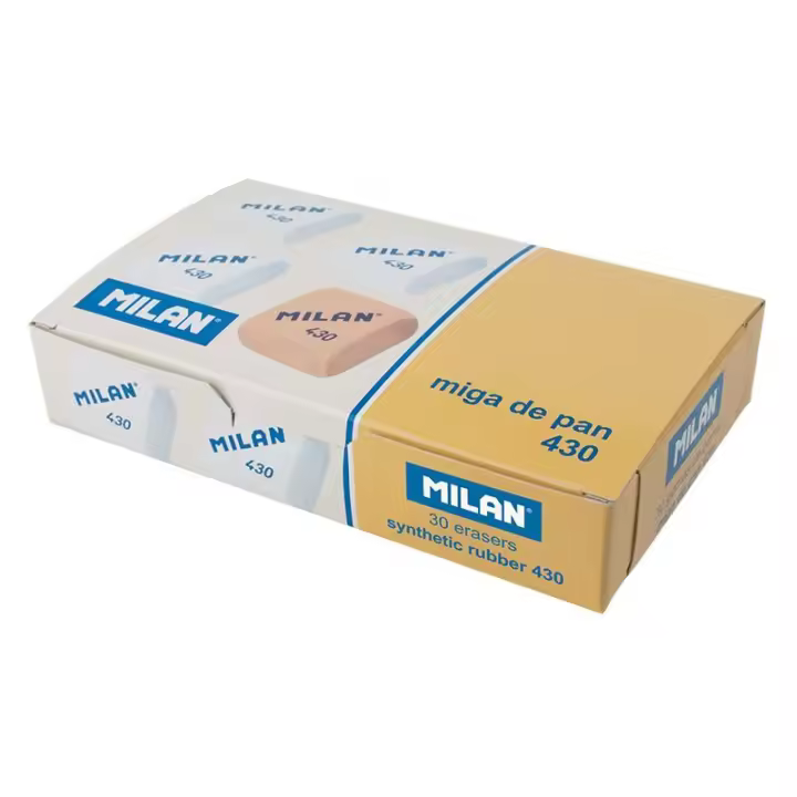 Goma de borrar Milan 430 - cuadrados - suave y eficaz para lápices de grafito y bolígrafos borrables - Disponible en paquetes de 5, 10 y caja de 30 unidades - 1