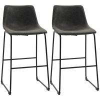 HOMCOM 2 Taburetes Altos de Cocina Tapizado en PU Taburetes de Bar con Respaldo Patas de Acero y Reposapiés para Comedor Carga 110 kg 47x54x99 cm Gris Oscuro - details 0