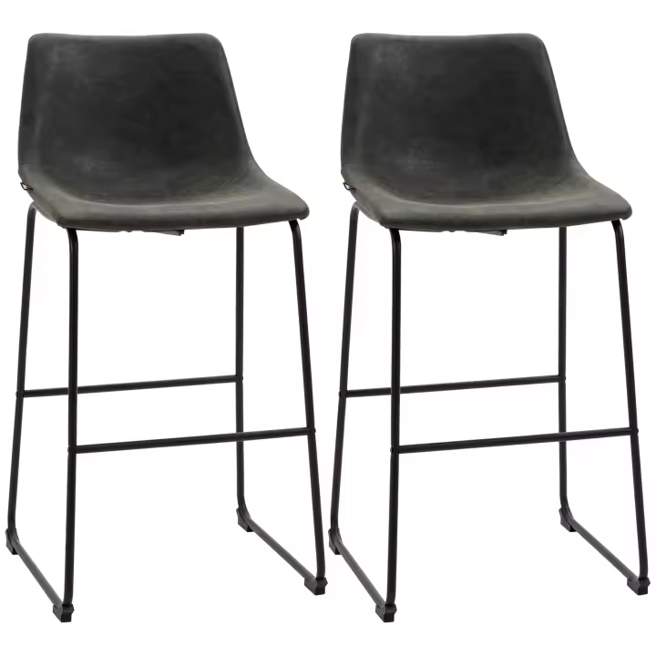 HOMCOM 2 Taburetes Altos de Cocina Tapizado en PU Taburetes de Bar con Respaldo Patas de Acero y Reposapiés para Comedor Carga 110 kg 47x54x99 cm Gris Oscuro - 1