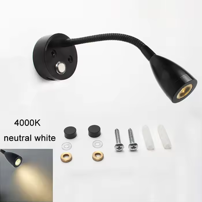 BIT Luz LED de lectura con cuello de cisne para barco, lámpara de pared Flexible y regulable, CC de 12V y 24V, para camión, autocaravana, yate, cabina, con puerto de carga USB - 1