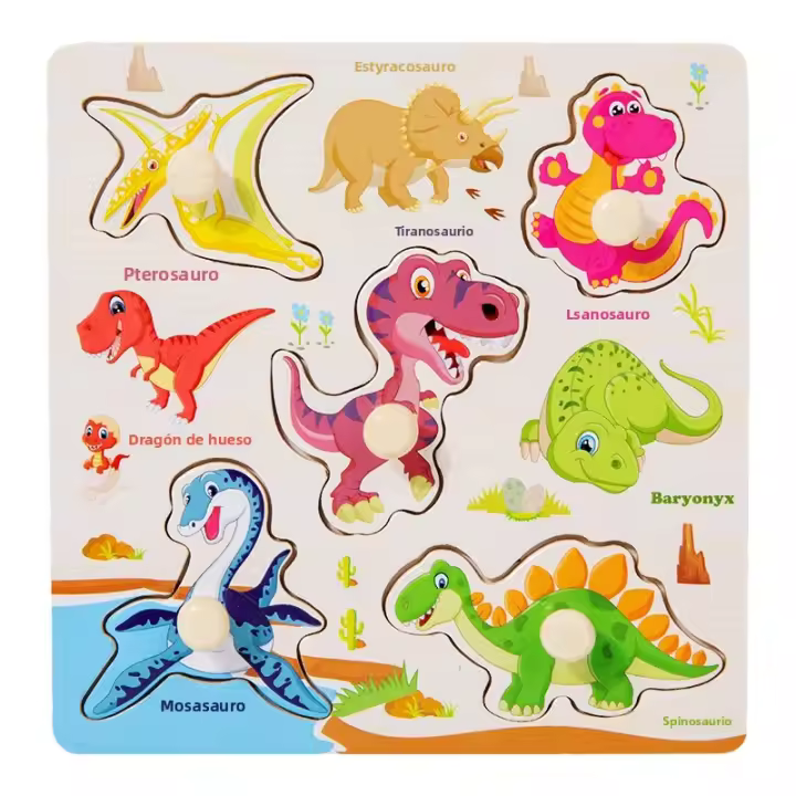 Puzzles De Madera Montessori Juguetes Educativos Para Bebés Tablero De Aprender Con Vehículos Animales Y Frutas 3D - 1
