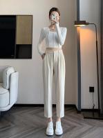Pantalones De Trabajo Mujer Estilo Casual Cintura Alta Botones Talla Grande Color Caqui Largo Hasta El Tobillo Trasero Ancho - details 51
