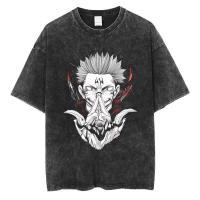 Camiseta Harajuku Japón Anime Streetwear Gráfico Algodón Verano Manga Corta Impresión Jujutsu Kaisen Vintage Lavada Para Hombre - details 9