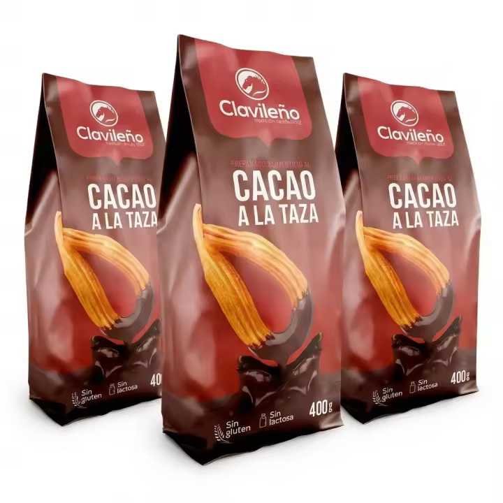 Clavileño Pack 3 x 400g Chocolate a la Taza Premium (1.2kg Total) – Preparado de Cacao en Polvo Sin Gluten y Sin Lactosa – Auténtico Sabor Tradicional desde 1882 – Ideal para Desayunos y Meriendas con Churros - 1