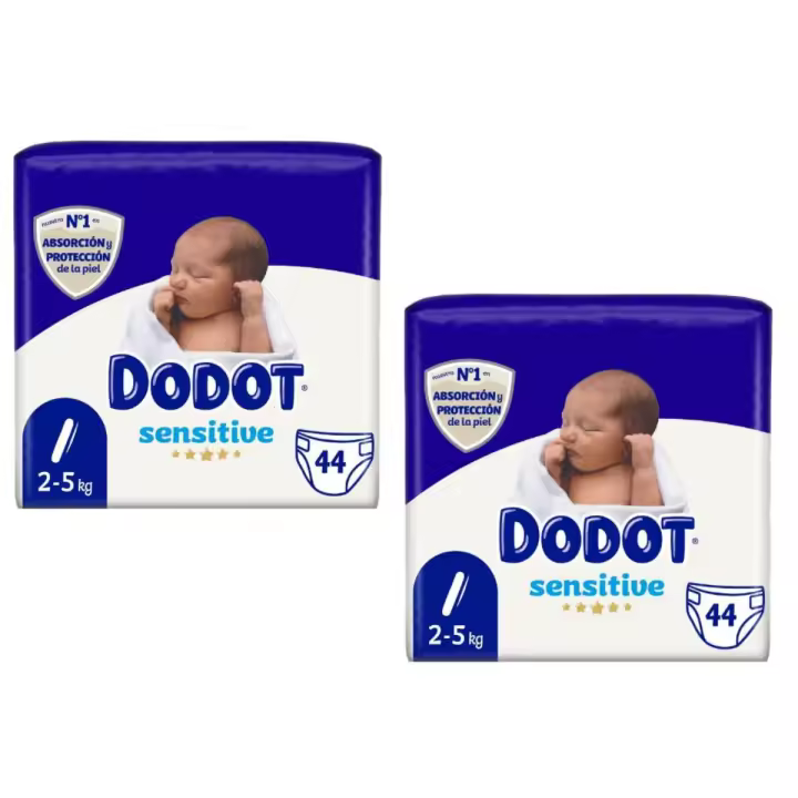 DODOT Sensitive Pañales Talla 1 (2-5kg) 44 Unidades Caja 2 Bolsas Total 88 Pañales - 1