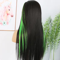 Peluca Sintética De Encaje Delante Blanco Y Negro Larga Y Recta Sin Pegamento Antes Escobillada Con Pelo De Bebé Fibra Resistente Al Calor - details 8