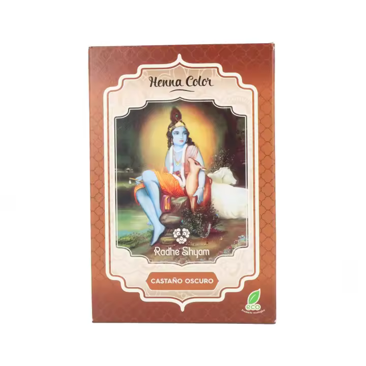 Radhe shyam henna en polvo castaño oscuro 100g, ¡colorea y acondiciona tu cabello de una manera natural sin dañarlo! - 1