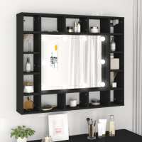 vidaXL Mueble con espejo y LED color 91x15x76,5 cm en color Roble Sonoma/Roble ahumado/Negro y más | almacenamiento funcional diseño moderno para baño dormitorio sala - details 2