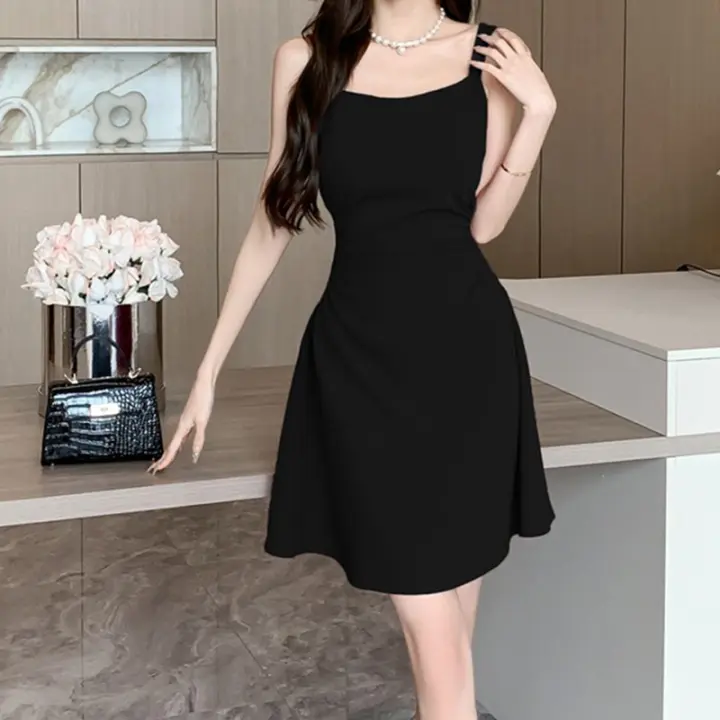 Vestido Clásico De Encaje Para Mujer Elegante Y Diaria Con Aros En Negro Y Blanco Vestido Mini A-Line Moda De Fiesta Sin Mangas Cuello Cuadrado Silueta Slim - 1