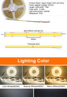 Tira De LED COB Super Brillante 600LEDs/m 12mm Ancho DC 24V 3000K 4000K 6000K Para Decoración De Casa FOB Luz De Tira 10m 20m - details 1