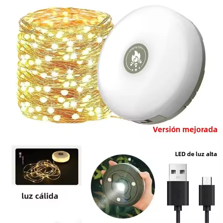 Lámpara De Camping Multifuncional 4 En 1 Con Cinta LED Recargable USB Y Gancho Magnético Para Decoración De Tienda Exterior XTE - 1