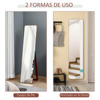 HOMCOM Espejo de Pie Cuerpo Entero Rectangular Espejo de Pared con 2 Formas de Uso Marco de Madera de Pino Moderno para Pasillo Dormitorio Sala de Estar 37x43x156 cm - details 3