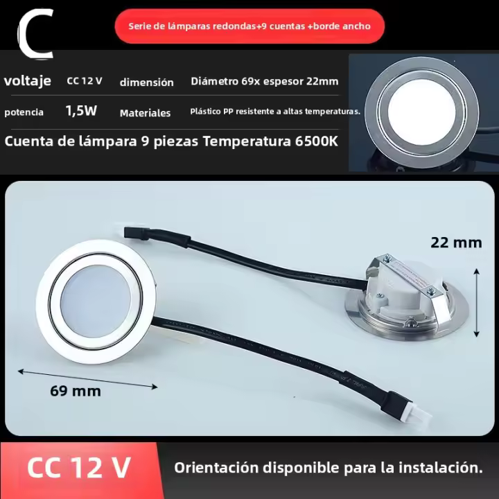  Bombilla LED Para Extractor De Cocina 1Pc 68mm 12V DC 1.5W Luz De Armario Guardrobes Ahorro De Energía Para Iluminación De Cocina Y Pared - 1