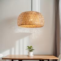 Lámpara Colgante De Estilo Boho Chic Hecha a Mano Con Sombrilla De Tela Y Techo De Rattan Luz De Techo De Montaje En Plano Farmhouse Sin Fuente Incluida - details 0
