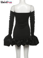 Vestido Bodycon Mini Elegante Para Mujer Con Manga Acolchada Y Cuello Abierto Atrás Sin Costuras Vestido De Noche Sexy Con Acolchado Y Cintura Natural - details 4