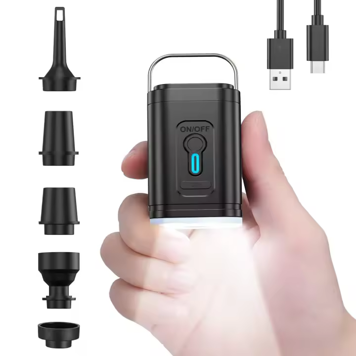 Bomba de Aire portátil con Luz LED, Bomba de Aire Eléctrica recargable con 5 Boquillas para colchón de Aire, anillo de Natación, camping oo4 - 1