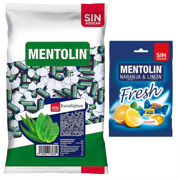 Mentolín caramelos duros eucaliptus s/a bolsa 1kg y de regalo  fresh s/a bolsa 100g - 1