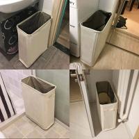 Cesta de lavandería estrecha con ruedas, plegable, enrollable, rectangular, impermeable, de pie, práctica para la colada sucia Beige - details 2